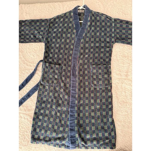 Vtg The Man’s Shop Blue Green Plaid Terry Cloth Robe Belted Bathrobe One Size - Picture 7 of 9